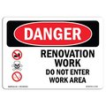 Signmission OSHA Danger Sign, 12" Height, 18" Width, Aluminum, Renovation Work Do Not Enter Work Area, Landscape OS-DS-A-1218-L-1752